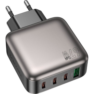 мережевий зарядний пристрій borofone bas57a gan 1usb/20w/qc3.0 + 3type-c/67w/pd (чорний) 