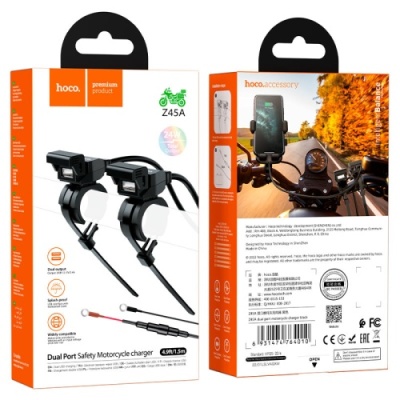 зарядний пристрій для мотоцикла hoco z45a 2usb/2.4a (чорний) 