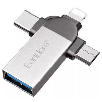 перехідник earldom et-ot93 (3 to 1) micro/ligthing/type-c to usb silver 