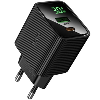 мережевий зарядний пристрій hoco cs84a 1usb/18w/qc3.0 + 1type-c/30w/pd (чорний) 