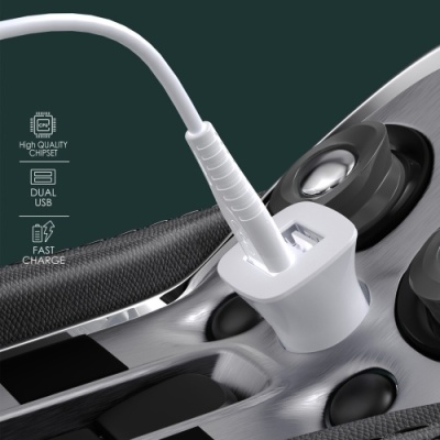 Автомобільний Зарядний Пристрій SkyDolphin SZ09L 2USB/3.4A/15W + (USB - Lightning) (Білий)