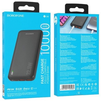 додаткова батарея power bank borofone bj38 power 22.5w+pd20w 10000 mah (чорний) 