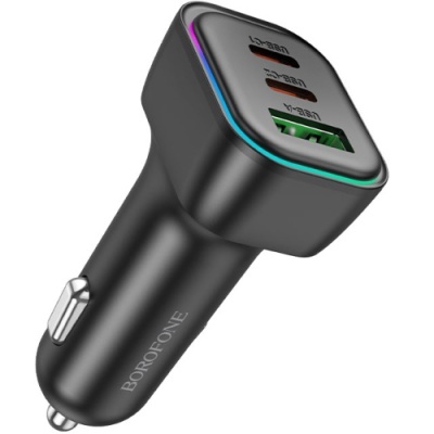 Автомобільний Зарядний Пристрій Borofone BZ28C 2Type-C/30W+30W/PD + 1USB/18W/QC3.0 (Чорний)