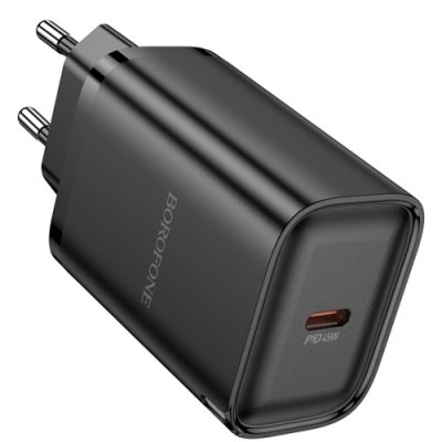 мережевий зарядний пристрій borofone ba86a 1usb-c pd/qc 45w (чорний) 