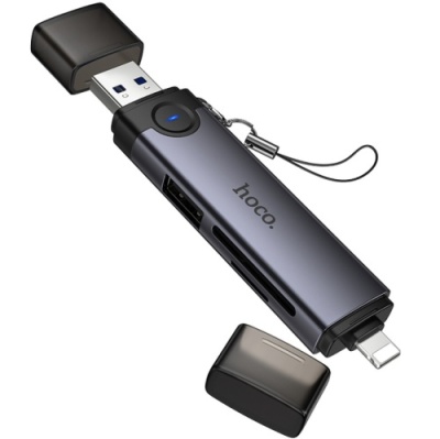 картрідер hoco hb56a (usb/lightning) 3in1 (сірий) 