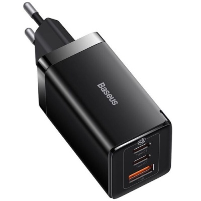 мережевий зарядний пристрій baseus gan5 pro fast charger (ccgp120201) eu 1usb/60w/qc4.0 + 2type-c/65w/pd + (type-c - type-c) 100w/1m (чорний) 