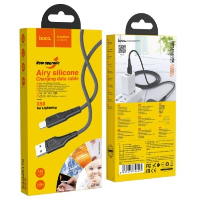 кабель hoco x58 airy silicone usb - lightning 2.4a/1m (чорний) 