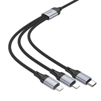 кабель hoco x102 3in1 usb - (lightning+microusb+type-c) 2.4a/1m (чорний) 