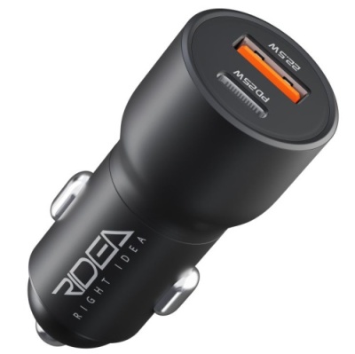 Автомобільний Зарядний Пристрій Ridea RCC-47115 QPow Pro 1USB/1USB-C PD/QC 47.5W+Type-C to Lightning (Чорний)