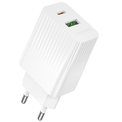 мережевий зарядний пристрій borofone bas76a 1usb/18w/qc3.0 + 1type-c/30w/pd (білий) 