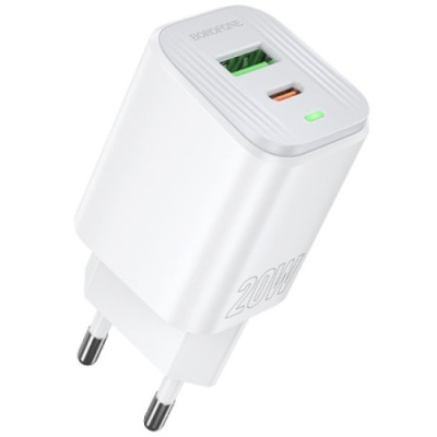 мережевий зарядний пристрій borofone bas83a pd20w + qc3.0 (1usb/1type-c/3a) (білий) 