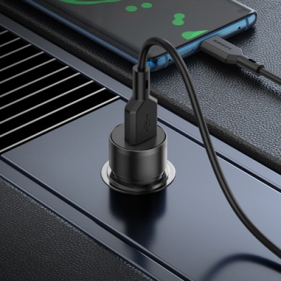 Автомобільний Зарядний Пристрій Borofone BZ19A Wisdom 1USB/18W/QC3.0 + (USB - Type-C) (Чорний)