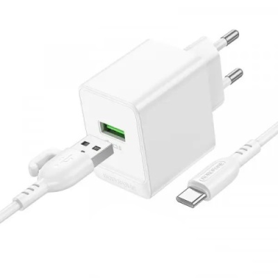 мережевий зарядний пристрій borofone bas11a 1usb/10.5w + (usb - type-c) (білий) 