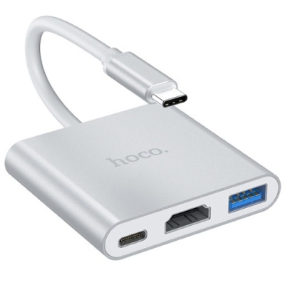 перехідник hoco hb14 type-c to usb3.0+hdmi+pd (сталевий) 