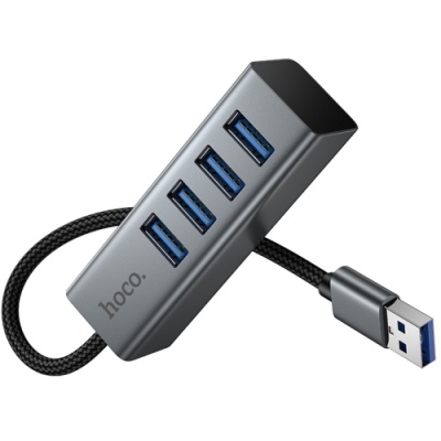 usb hub hoco hb1b 4in1 (usb to usb3.0*4) (сірий) 