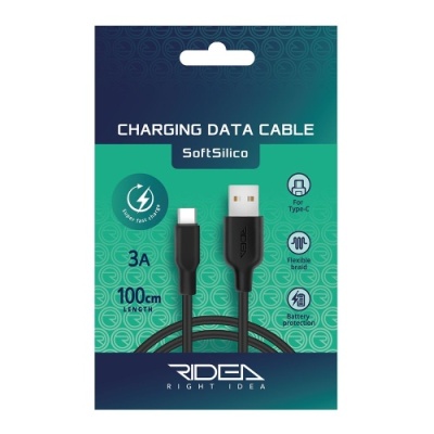 кабель ridea rc-m124 soft silico usb - type-c 3a/1m (чорний) 