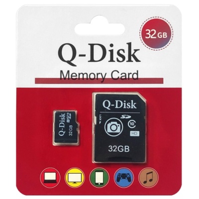 карта пам'яті q-disk microsdhc 32gb 10 class + adapter (чорний) 