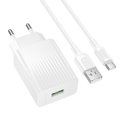 мережевий зарядний пристрій borofone bas72a 1usb/18w/qc3.0 + (usb - type-c) (білий) 