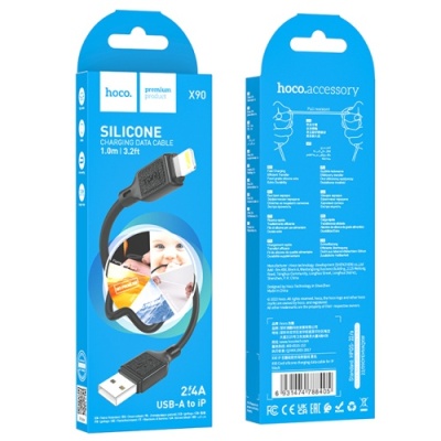 кабель hoco x90 cool silicone usb - lightning 2.4a/1m (чорний) 