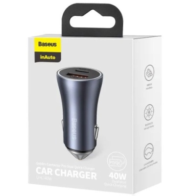 Автомобільний Зарядний Пристрій Baseus Golden Contactor Pro 40W (CCJD-0G) 1USB/20W/QC4.0 + 1Type-C/20W/PD (Dark Grey)