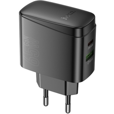 мережевий зарядний пристрій hoco cs63a 1usb/18w/qc3.0 + 1type-c/65w/pd (чорний) 