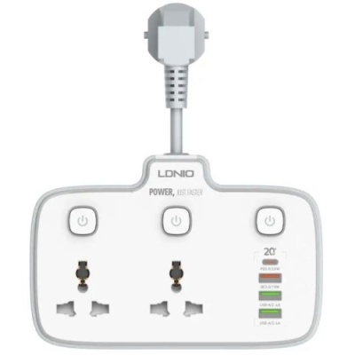 мережевий подовжувач ldnio sc2413 2 universal ports /1 pd/1 qc/2 auto id (білий) 