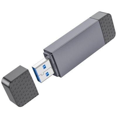 картрідер hoco hb45 spirit 2-in-1 usb3.0/type-c (сірий) 