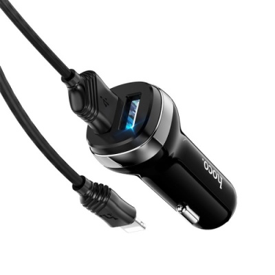 Автомобільний Зарядний Пристрій Hoco Z40 2USB/2.4A + (USB - Lightning) (Чорний)