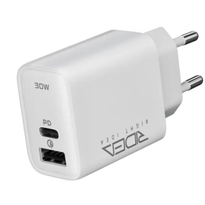 мережевий зарядний пристрій ridea rw-30120 turbo 1usb/1usb-c qc/pd 30w (бiлий) 