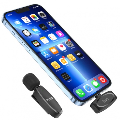 мікрофон петличний бездротовий hoco l15 lightning (чорний) 