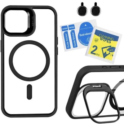 Купить чохол tpu+pc+metal stand case with magsafe and camera lenses для apple iphone 15 (black) онлайн