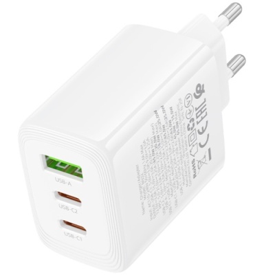 мережевий зарядний пристрій borofone bn32 1usb/18w/qc3.0 + 2type-c/65w/pd (білий) 