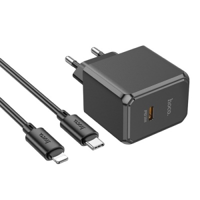 мережевий зарядний пристрій hoco cs15a 1type-c/30w/pd + (type-c - lightning) (чорний) 