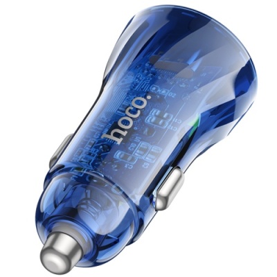 Автомобільний Зарядний Пристрій Hoco Z47A Transparent 1USB/18W/QC3.0 + 1Type-C/30W/PD (Прозорий синій)