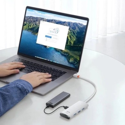 usb hub baseus lite series 4-port (usb-a to usb 3.0*4) (wkqx030002) 25cm white 