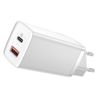 мережевий зарядний пристрій baseus gan2 lite (ccgan2l-b02) 1usb/45w/qc4.0 + 1type-c/65w/pd (white) 