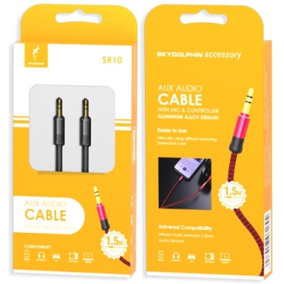 кабель aux skydolphin sr10 neylon wire 3.5mm 1.5m (чорний) 