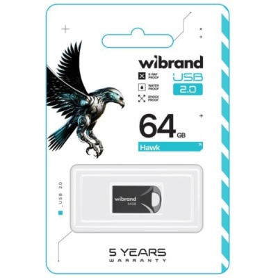 usb флеш-накопичувач wibrand 64gb hawk (чорний) 