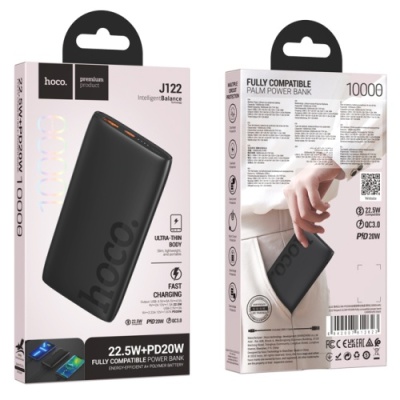 додаткова батарея power bank hoco j122 respect 22.5w+pd20w fully compatible 10000mah (чорний) 