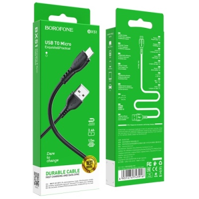кабель borofone bx51 usb - microusb 2.4a/1m (чорний) 