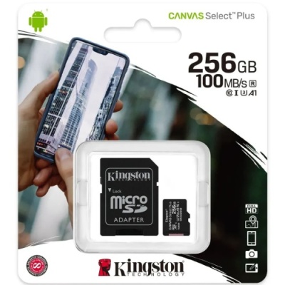 карта пам'яті microsdxc (uhs-1) kingston canvas select plus 256gb class 10 а1 (r-100mb/s) (adapter sd) 