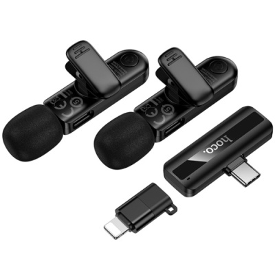 мікрофон петличний бездротовий hoco l20a dual-mic ip/type-c (чорний) 