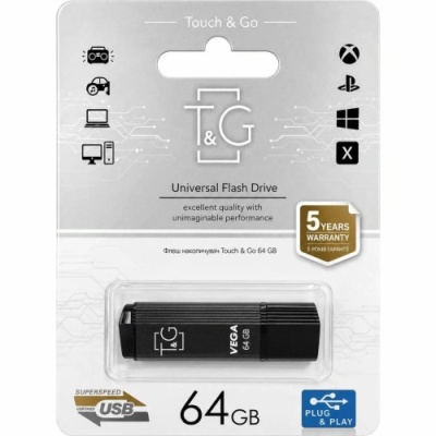 usb флеш-накопичувач t&g 64gb vega 121 (сірий) 