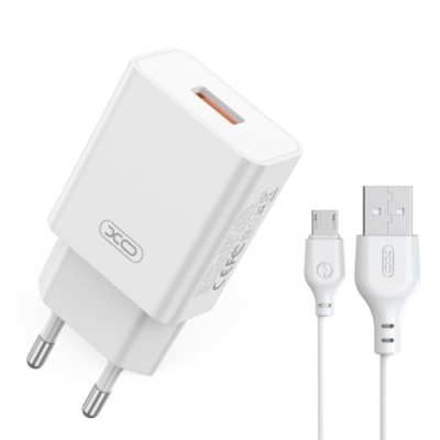 мережевий зарядний пристрій xo l127 1usb/18w/qc3.0 + (usb - microusb) (бiлий) 