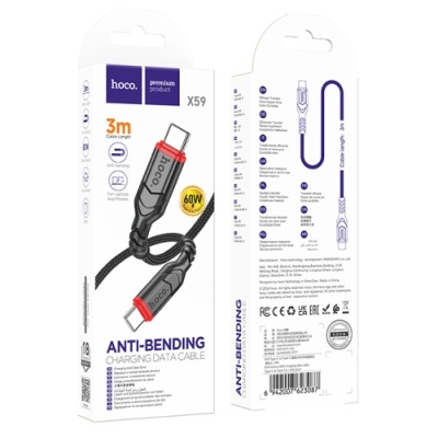 кабель hoco x59 victory type-c - type-c pd60w/3.0a/3m (чорний) 