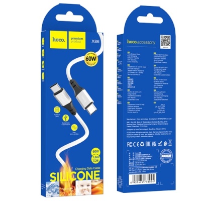кабель hoco x86 silicone type-c - type-c 60w 3a/1m (білий) 
