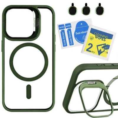 Купить чохол tpu+pc+metal stand case with magsafe and camera lenses для apple iphone 14 pro (green) онлайн