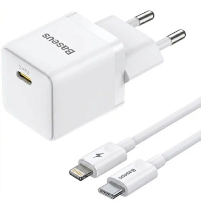 мережевий зарядний пристрій baseus palm fast charger (e0116400) 1type-c/20w/pd +(type-c - lightning 20w) (білий) 