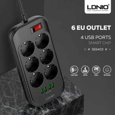 мережевий подовжувач ldnio se6403 4usb (чорний) 