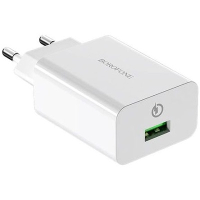 мережевий зарядний пристрій borofone ba21a qc3.0 (1usb/3a) (білий) 